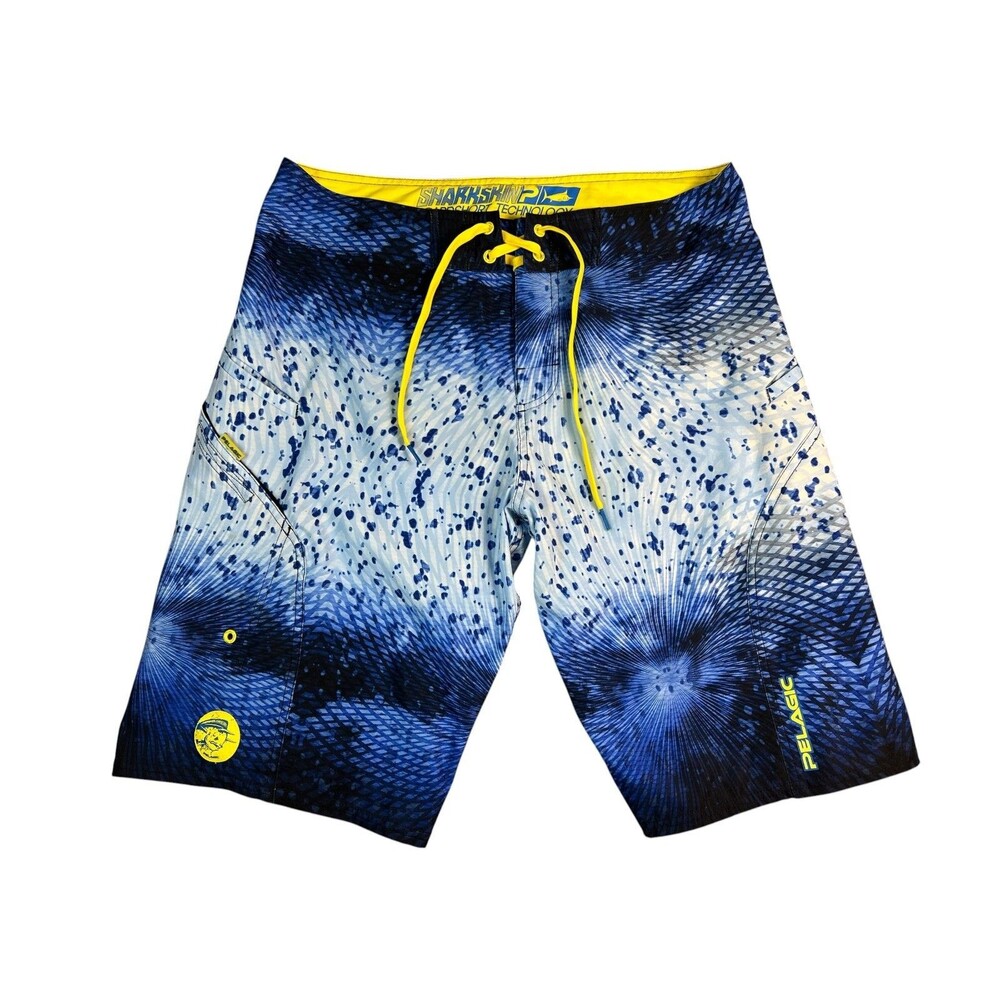 Pelagic Blue Psycho Dorado Stretch Sharkskin Boardshort  Size 32  Swim Trunk - Picture 2 of 13
